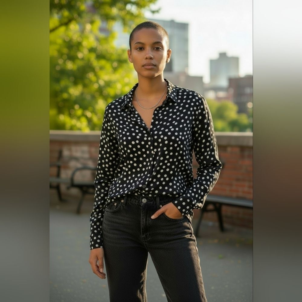 Van Heusen Black Polka Dot Button-Up Shirt